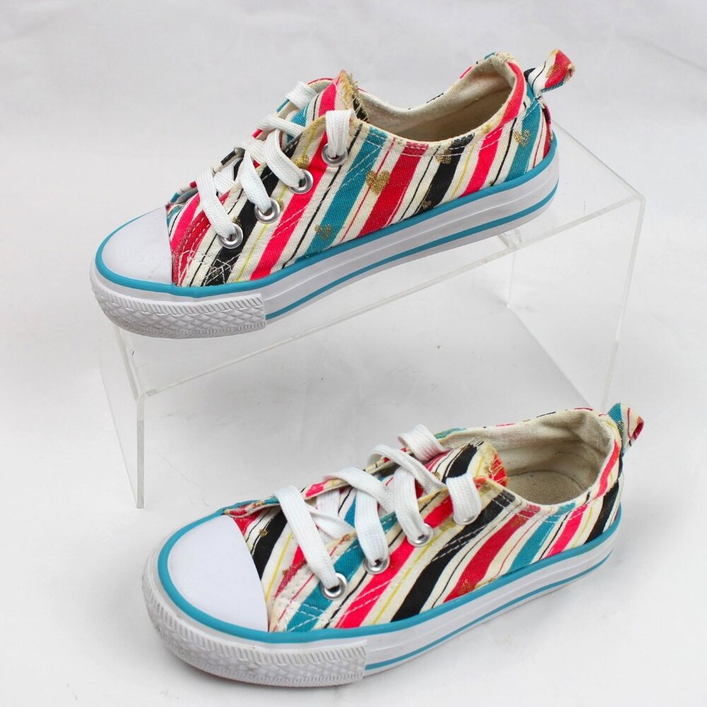 Lily and Dan Girls Memory Foam Blue Pink White Lace up Canvas Shoes Size 11/12